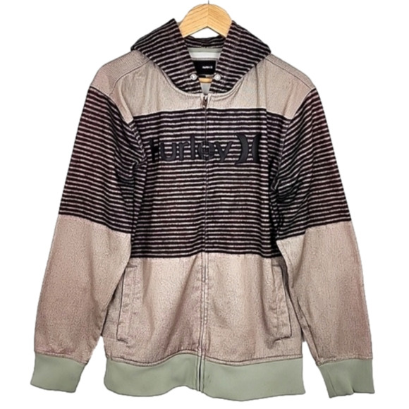 Hurley Other - Hurley Men's Zip Up Hoodie Jacket Brown Mock Knit Print Light Fleece Lining Sz L